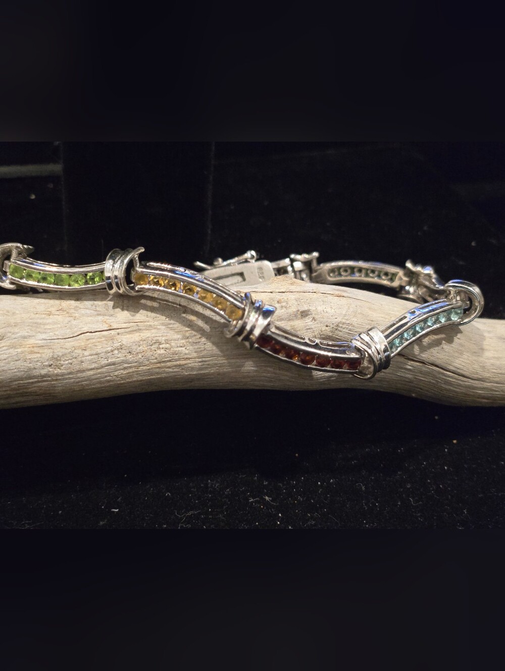 Sterling Silver Green, Yellow, Red, Blue  Gemstone Bracelet - Women Jewelry